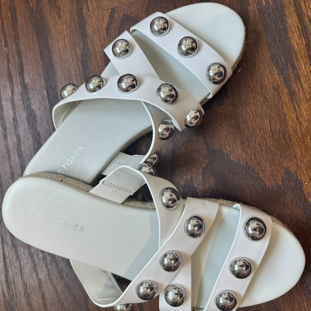 Marc Fisher Prisca Studded Sandal White Women's Size 9 Medium